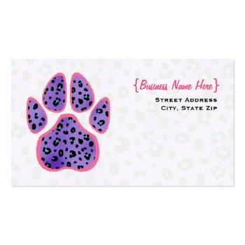 Small Purple Leopard Print Paw Print Business Card Front View