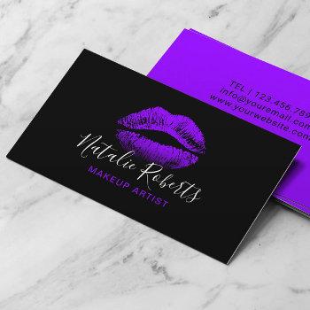 purple lips makeup artist plain black salon business card