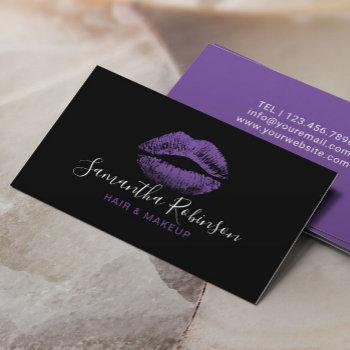 purple lips typography minimalist beauty salon business card