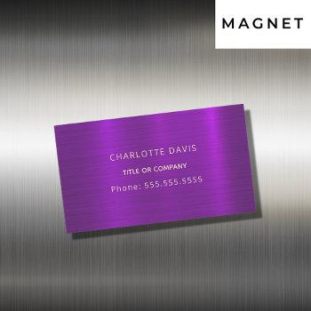 purple metallic monogram minimalist elegant business card magnet
