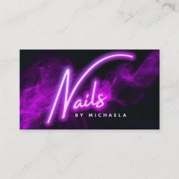 purple neon & smoke nail salon/technician business card