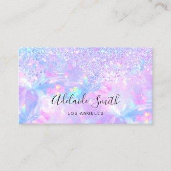 purple opal gemstone faux glitter business card