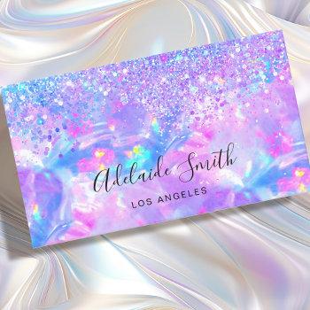 purple opal gemstone faux glitter business card