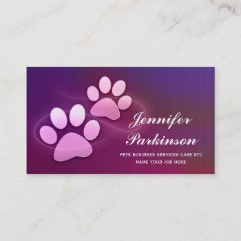 purple pet paws business cards