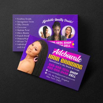 purple, pink and yellow african hair braids photo business card