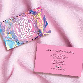 purple pink holograph glitter confetti logo business card