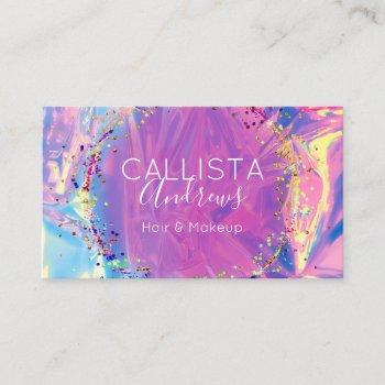purple pink holograph glitter confetti salon busin business card