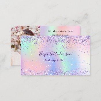 purple pink holographic glitter photo qr code business card