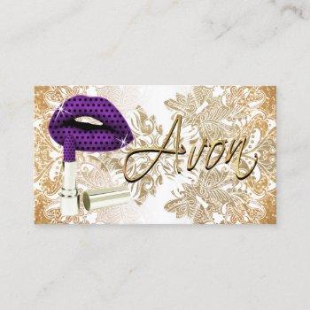 purple polka dot lips & gold - avon business card