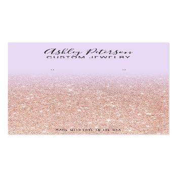 Small Purple Rose Gold Glitter Jewelry Earring Display Business Card Front View
