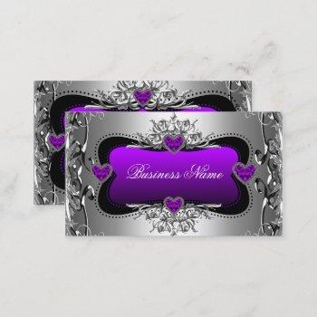 purple silver diamond image hearts elegant business card