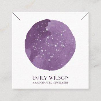purple star watercolor circle stud earring display square business card
