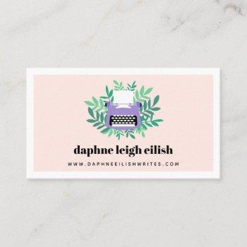 purple typewriter greenery author writer business card