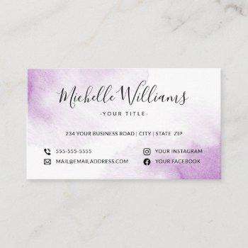 purple watercolor chic script logo social media business card