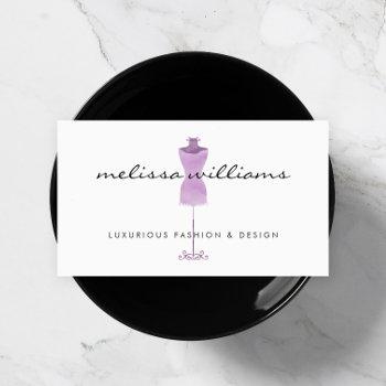 purple watercolor dress mannequin fashion boutique business card