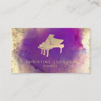 purple watercolor splash piano logo business card