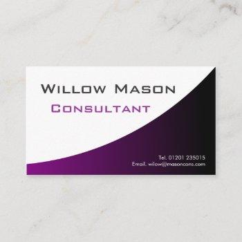 purple white curved, professional business card