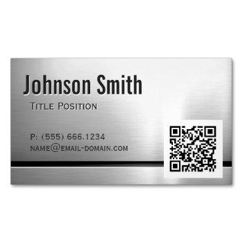 qr code and stainless steel - brushed metal look magnetic business card