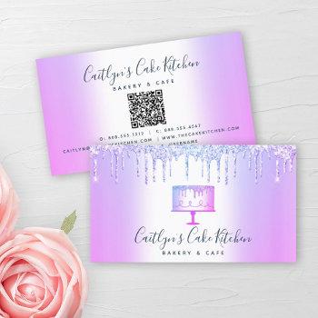qr code bakery cake purple glitter drips dessert business card