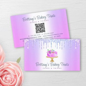 qr code bakery purple cake glitter drips dessert business card