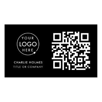 Small Qr Code Business Logo | Black Modern Professional Business Card Front View