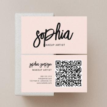 qr code girly brush calligraphy blush pink business card