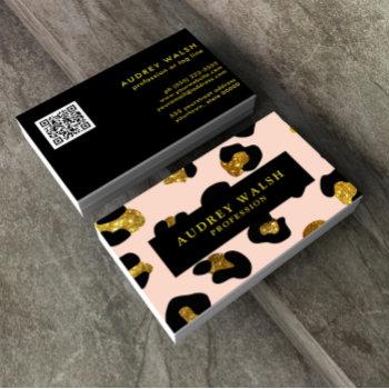 qr code glam glitter blush leopard print luxury business card
