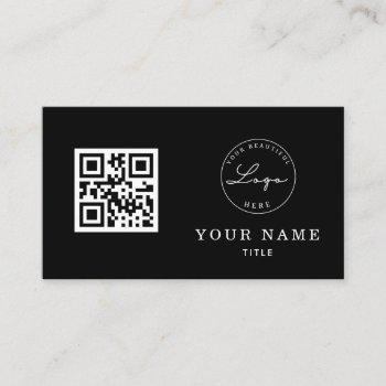 qr code professional black classic logo custom business card