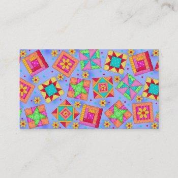 quilt art business card on lavender background