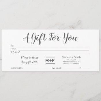 r+f gift certificate invitation