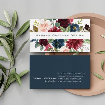 radiant bloom | navy & burgundy watercolor floral business card