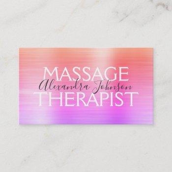 rainbow brushed metal massage therapist business card