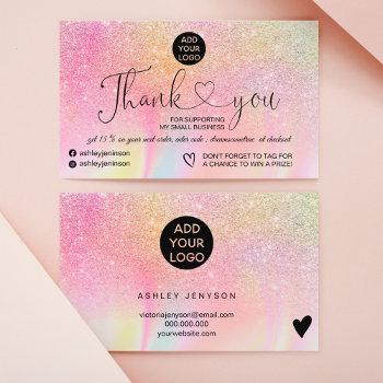 rainbow glitter marble logo order thank you business card