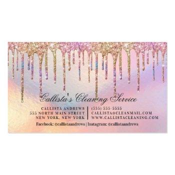 Small Rainbow Holographic Glitter Drips Cleaning Service Business Card Back View