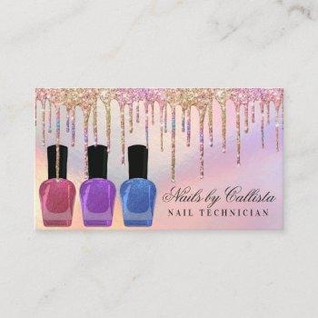 rainbow holographic glitter drips nail polish business card