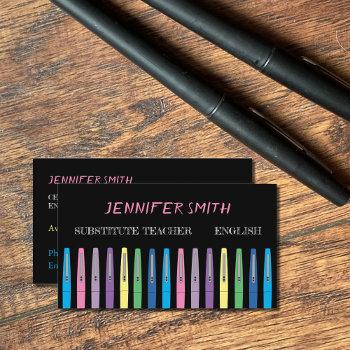 rainbow pen substitute teacher black business card