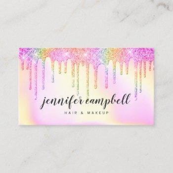 rainbow pink holographic glitter drips makeup hair business card