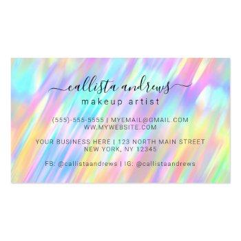 Small Rainbow Unicorn Holographic Makeup Artist Business Card Back View