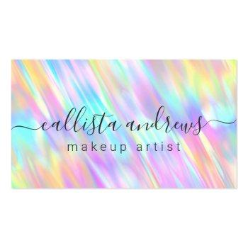 Small Rainbow Unicorn Holographic Makeup Artist Business Card Front View