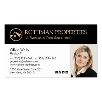 Small Real Estate Agent Photo Gold House Business Card Front View