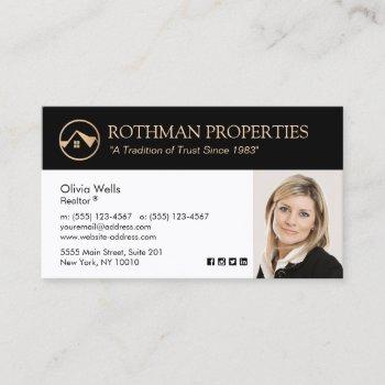 real estate agent photo gold house business card