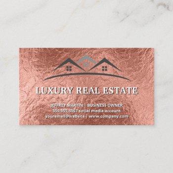 real estate agent | rose gold foil texture business card
