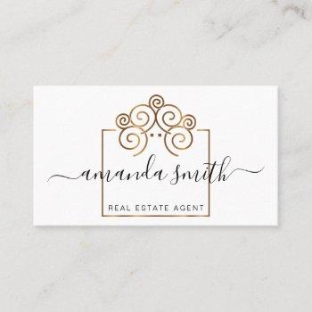 real estate agent with treehouse in gold  business business card
