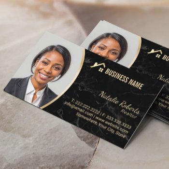 real estate gold house logo realtor marble photo business card