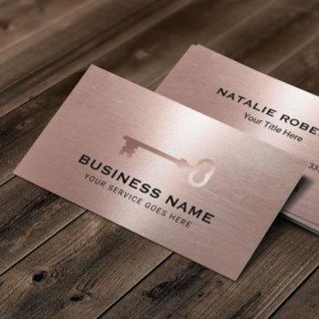 real estate modern rose gold key realtor business card