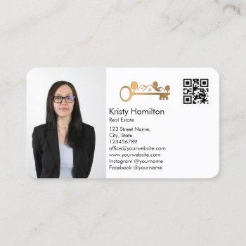Small Real Estate Professional Realtor Add Photo Qr Code Business Card Front View