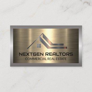 real estate roof metallic logo | metal brushed business card