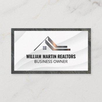 real estate roof metallic | slate border business card