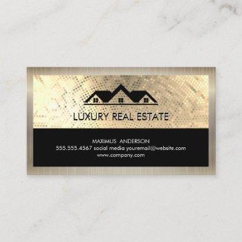 real estate roof top gold sequin and border business card