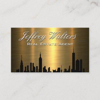 real estate skyline | gold metallic business card